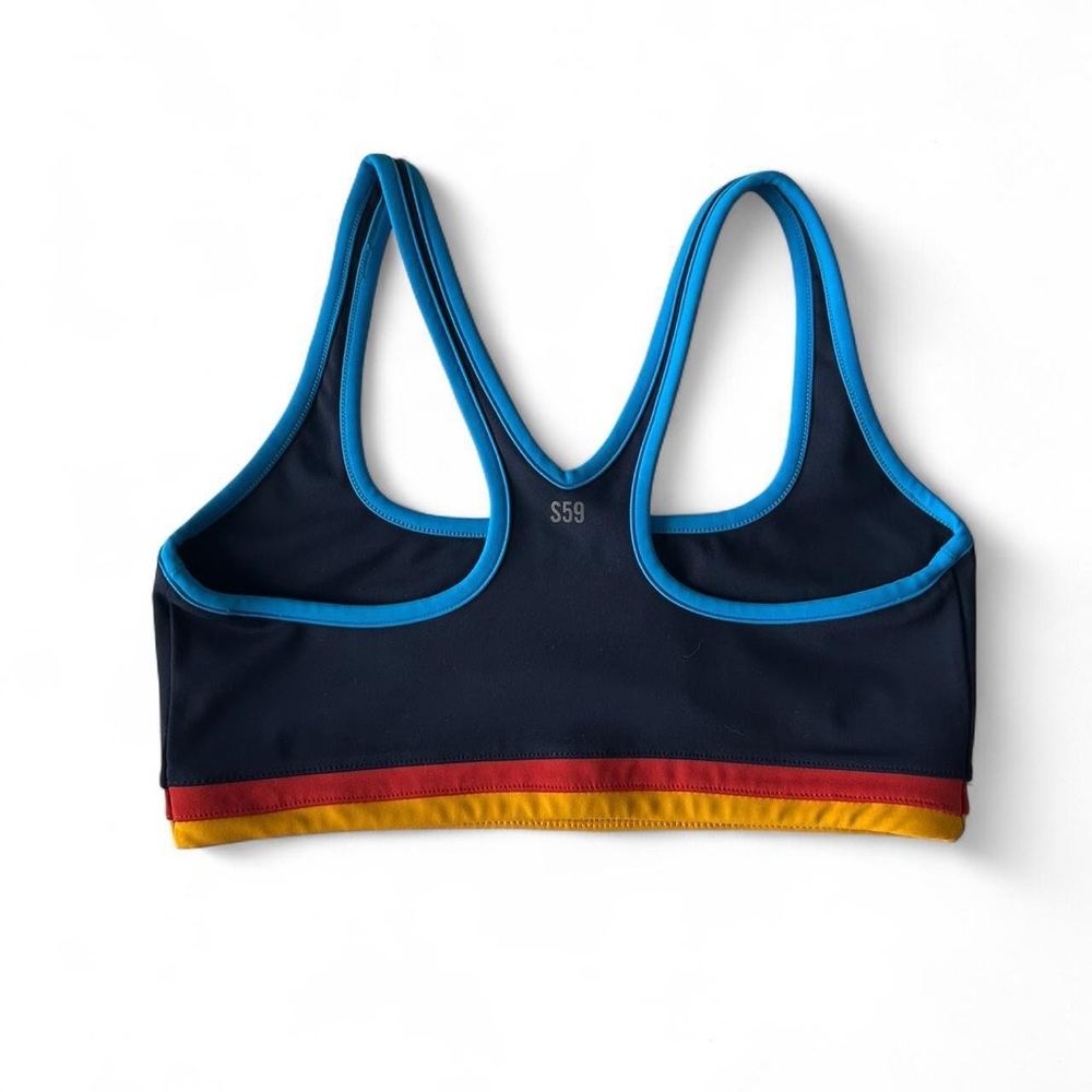 Splits59 sports bra with red, yellow, and blue.